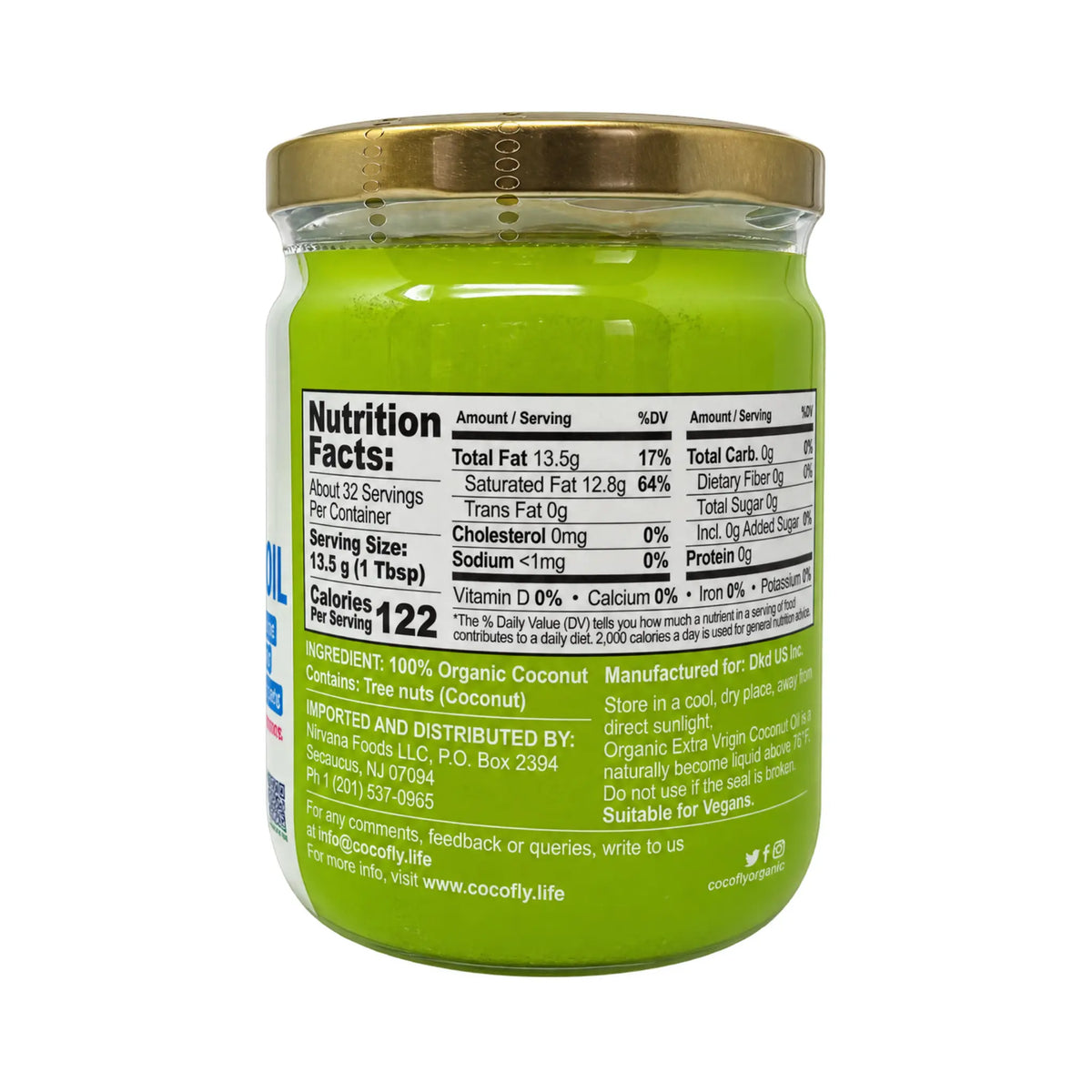 COCOFLY Organic Extra Virgin Coconut Oil Jar, 473ml — COCOFLY Sri Lankan grocery, front of pack