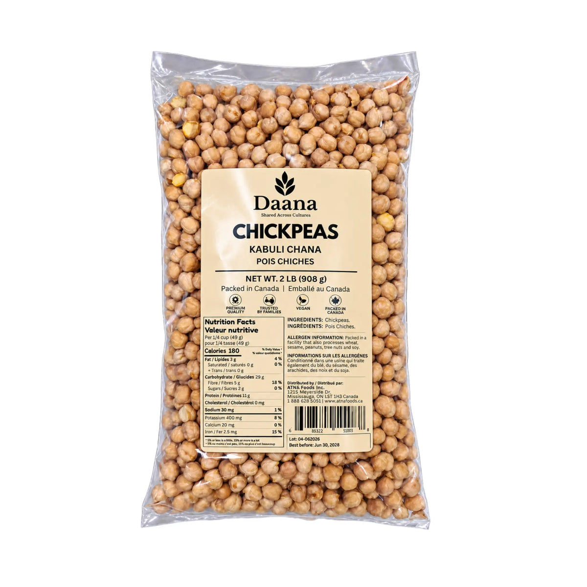 DAANA Chickpeas (Kabuli Channa), 2lb — DAANA Sri Lankan grocery, front of pack