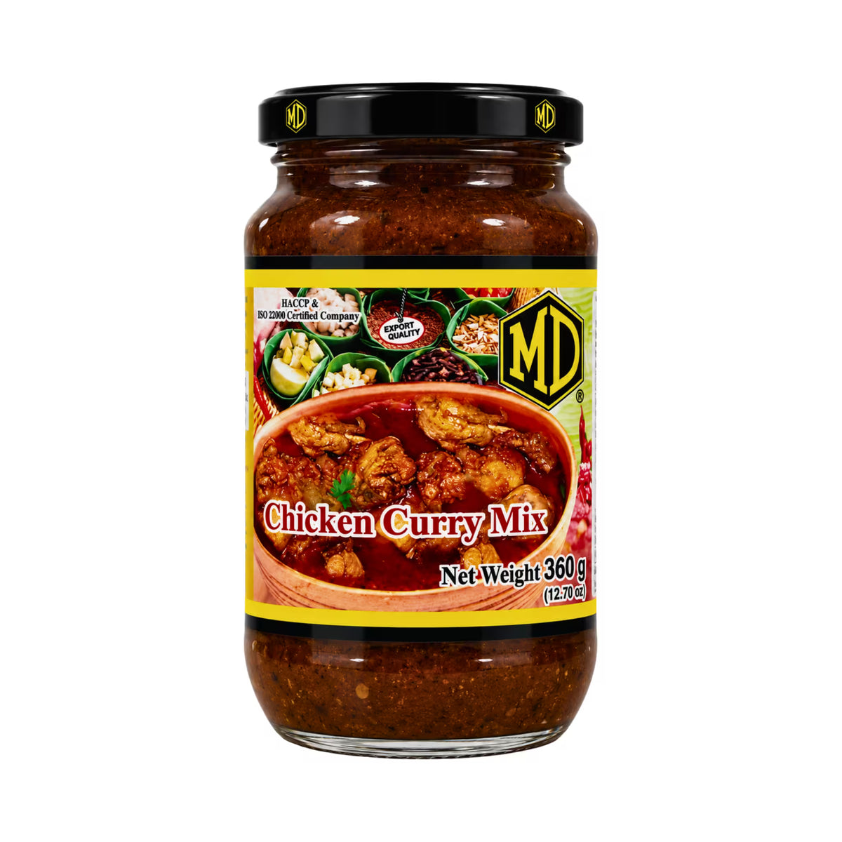 MD Chicken Curry Mix 360 g glass jar, Sri Lankan chicken curry spice paste, front label