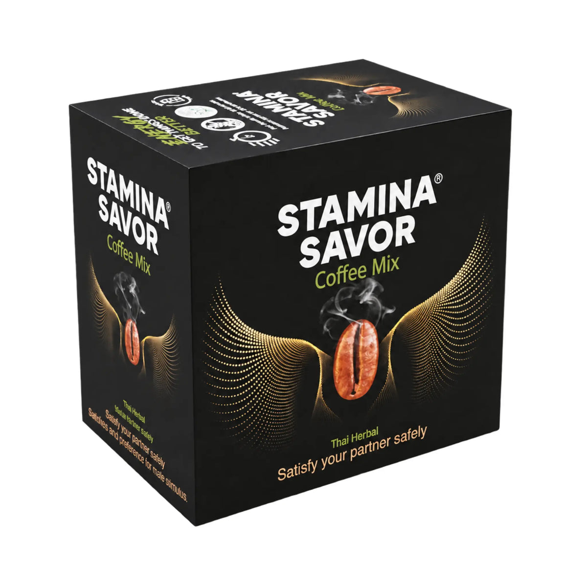 Stamina Savor Thai Herbal Coffee Mix box, front and side panel