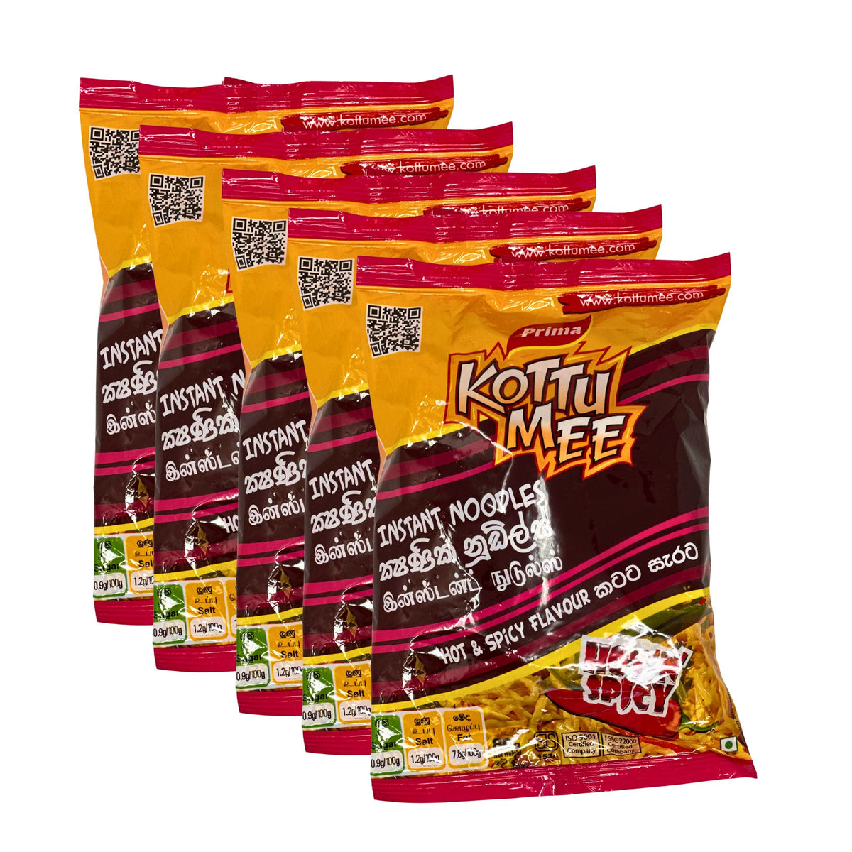 PRIMA KottuMee Instant Noodles Hot & Spicy, 80g - 5 Packs — PRIMA Sri Lankan grocery, front of pack