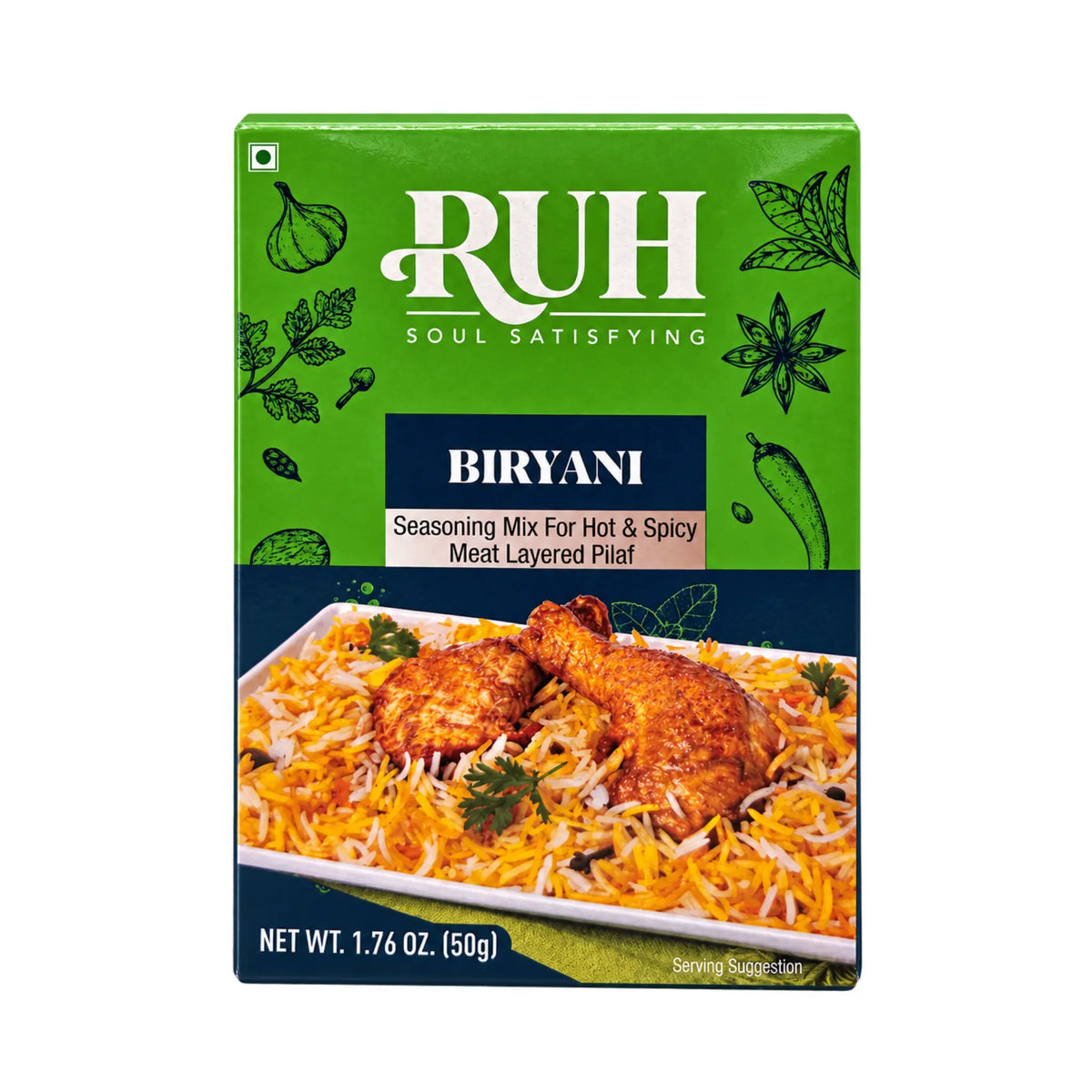 RUH Biryani Seasoning Mix 50g green box, front