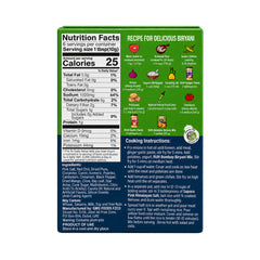 RUH Bombay Biryani Seasoning Mix box back with nutrition facts, ingredients and recipe