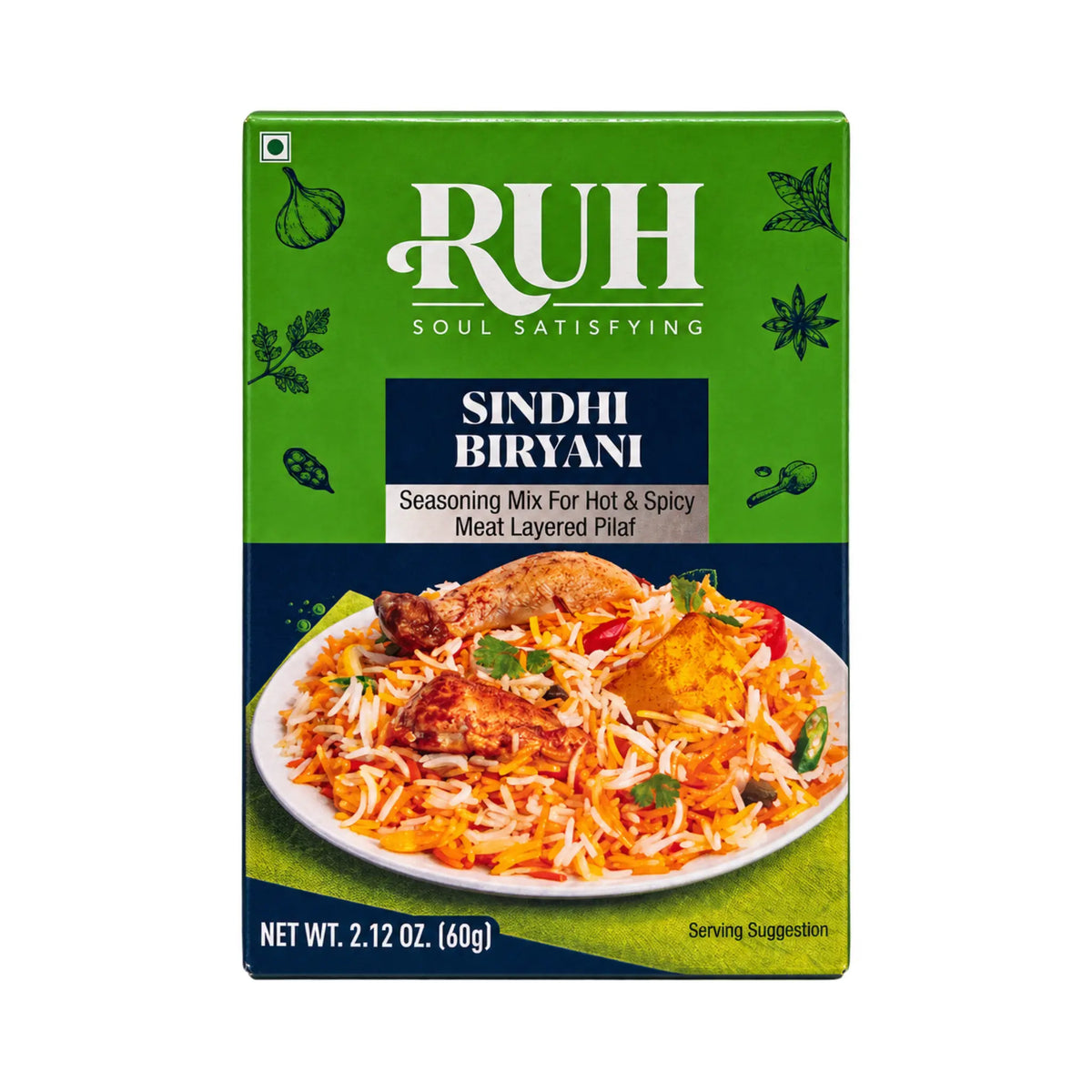 RUH Sindhi Biryani Seasoning Mix 60g green box, front