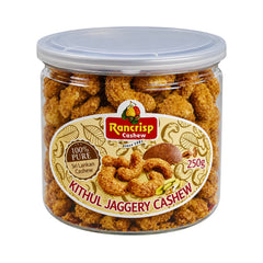 Rancrisp Kithul Jaggery Cashew Nuts 250g clear tub of jaggery-coated Sri Lankan cashews