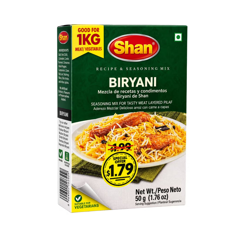 SHAN Biryani Recipe & Seasoning Mix 50 g box — front of pack