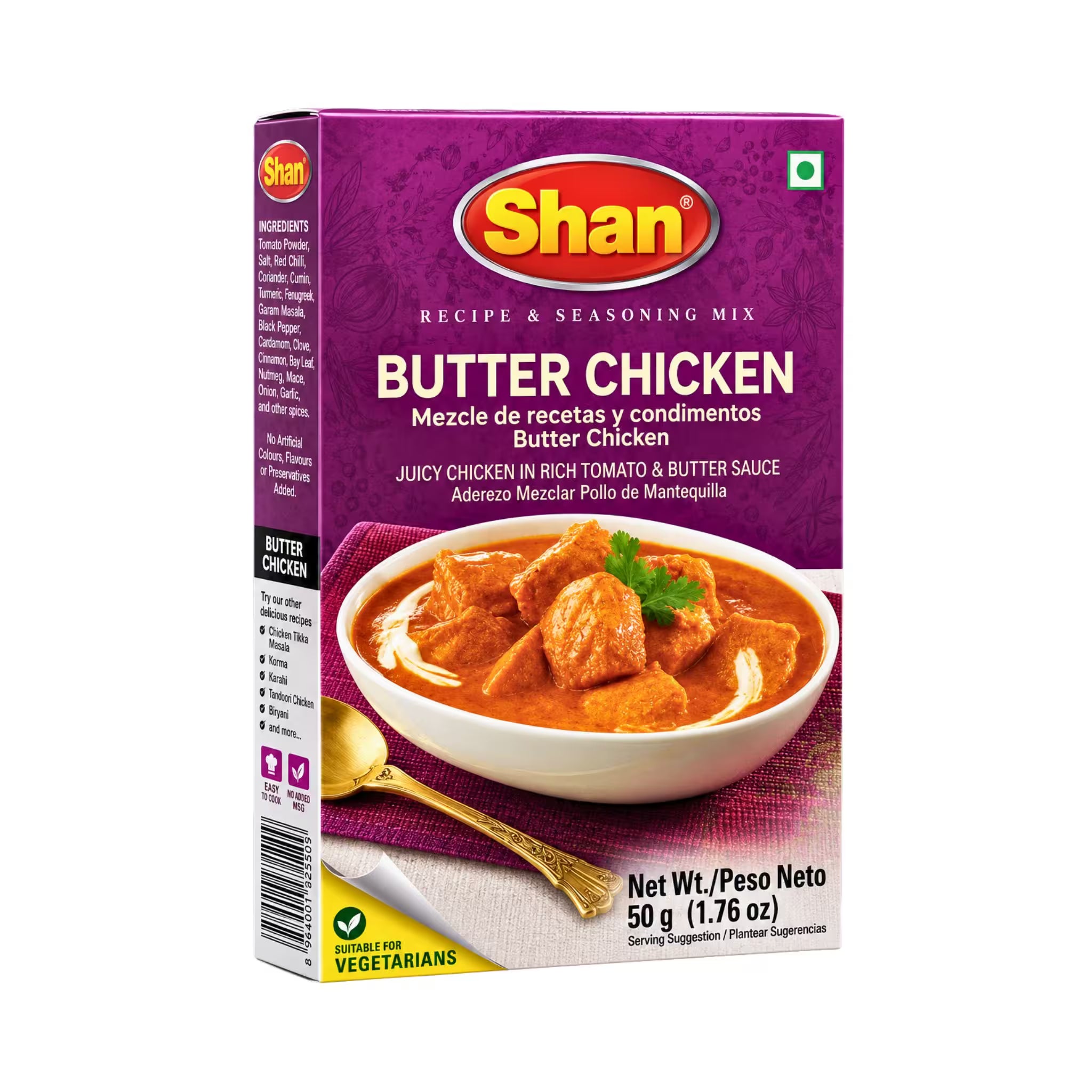 SHAN Butter Chicken Recipe & Seasoning Mix 50 g box — front of pack