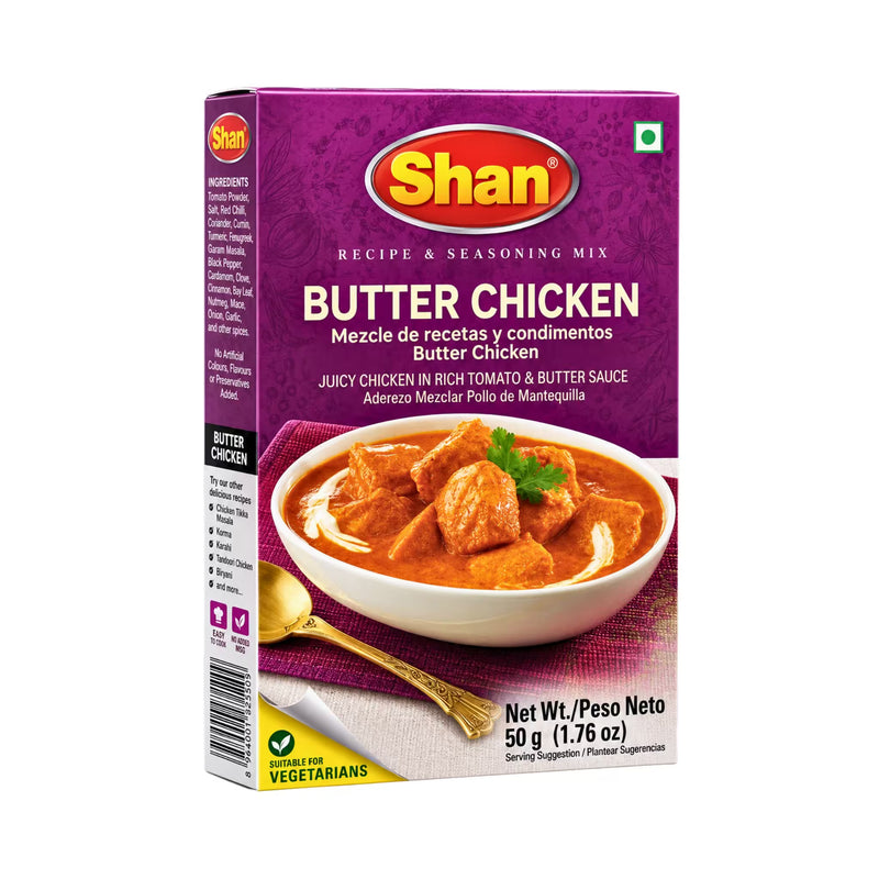 SHAN Butter Chicken Recipe & Seasoning Mix 50 g box — front of pack