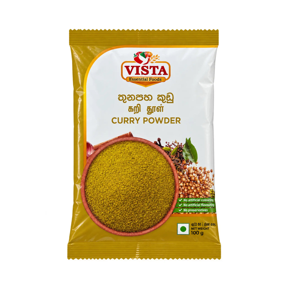Vista Curry Powder 100g olive-gold pouch, front